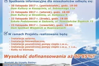 Projekt grantowy dla mieszkańców Gminy Koszęcin na montaż instalacji OZE służących do produkcji energii elektrycznej oraz cieplnej
